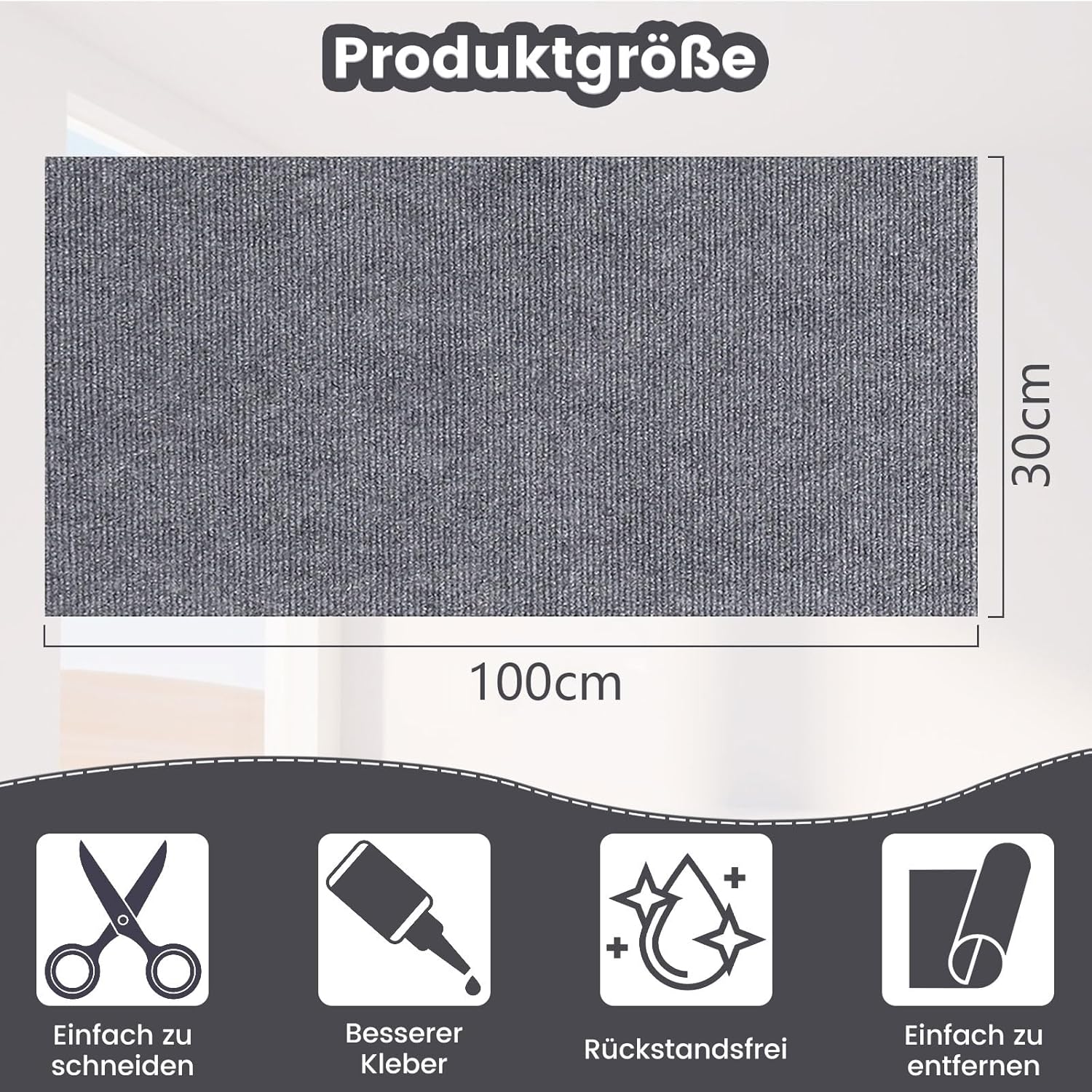 Thumbnail 1 de FaAmour Selbstklebende Kratzmatte Katze als DIY-Kratzschutz für Sofa & Möbel (Grau, 100 × 30 cm)