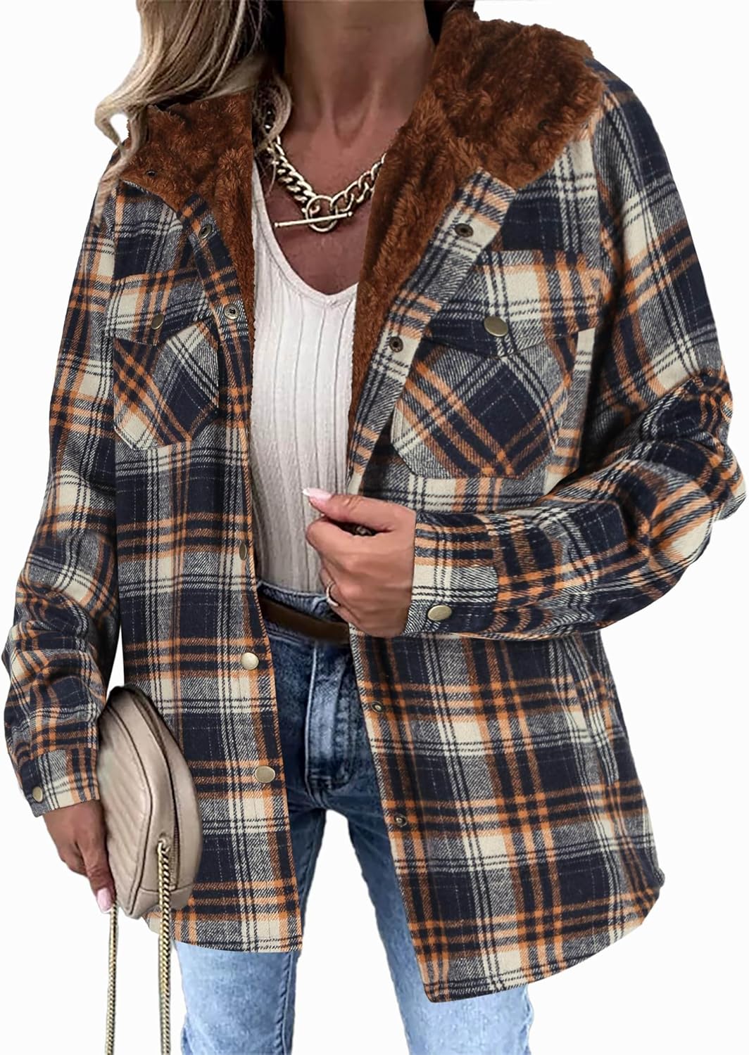 Detalle de Zeagoo Plaid Shacket Jacket, Hooded S-2XL