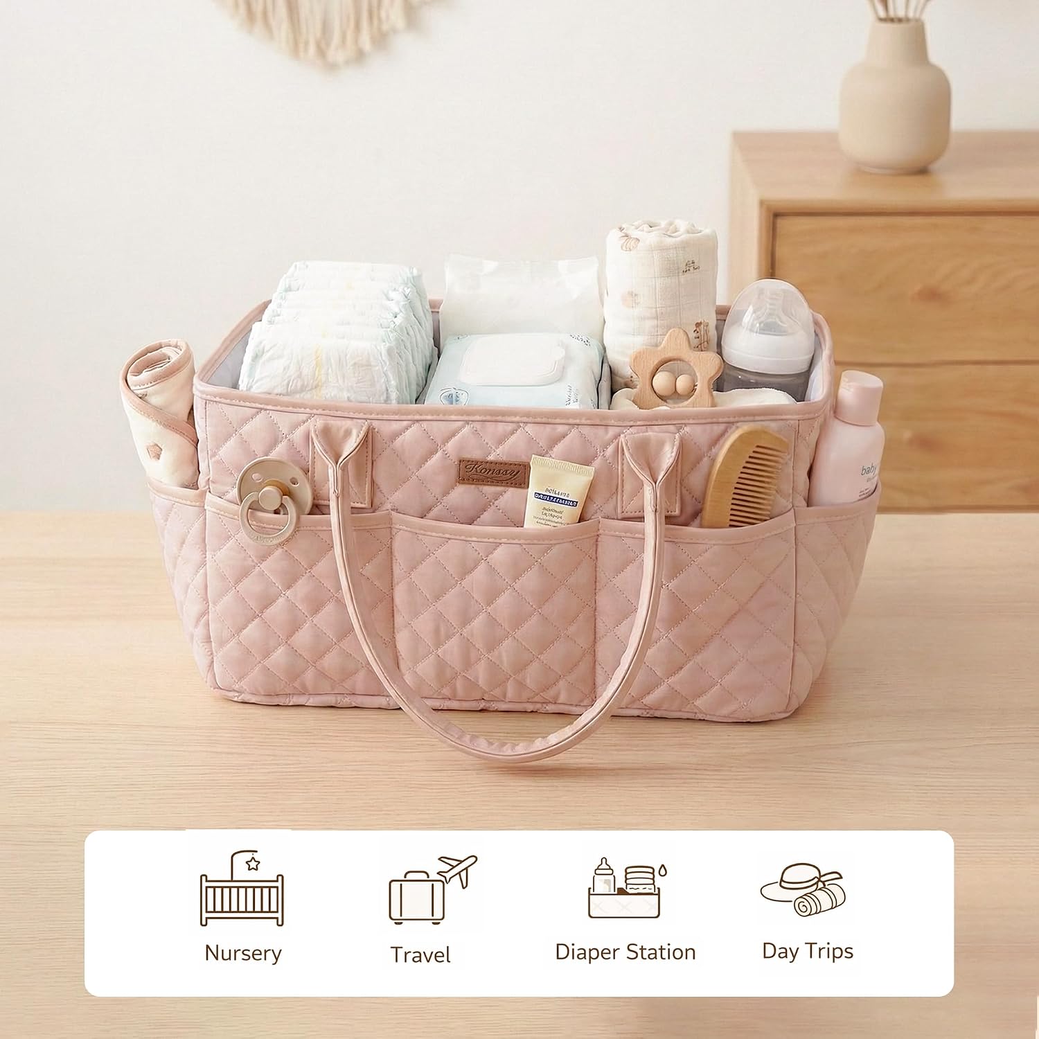 Thumbnail 6 de Konssy Diaper Caddy with PU Leather Handles