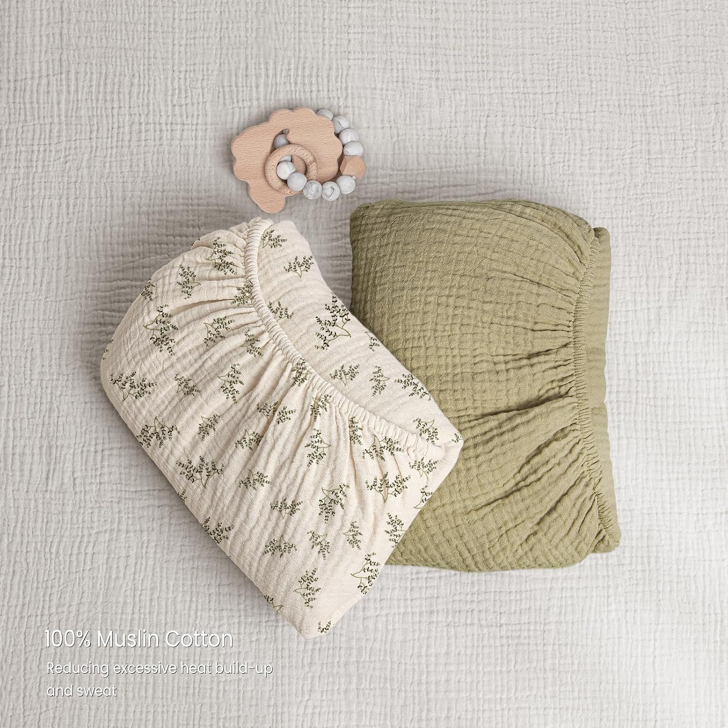 Thumbnail 3 de lulumoon Muslin Crib Sheets, 2-Pack, 100% Cotton, Leaf Print, 28" x 52