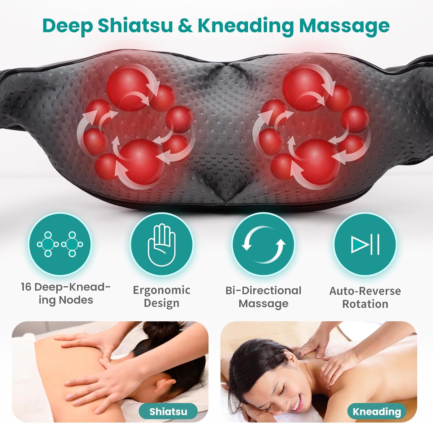 Detalle 2 de Nekteck Shiatsu Neck Massager 8-Roller 3D Heat
