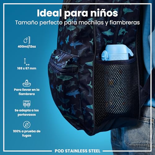 Detalle de Ion8 Botella de Agua Inox para Niños 400 ml: ligera, antifugas y con tapa abatible