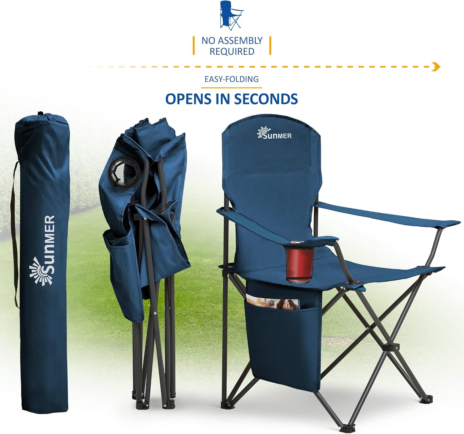 Thumbnail 4 de SUNMER Folding Camping Chairs (Set of 2) – Extra-Wide Lightweight Outdoor Chairs with Armrests, Cup Holder & Side Pocket – Blue