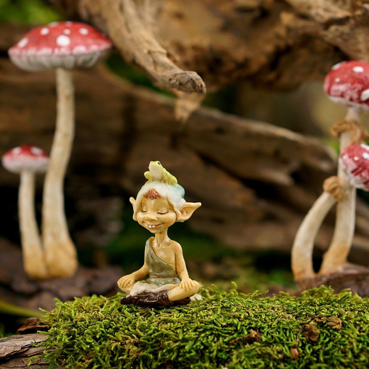 Detalle de Top Collection Statuetta da giardino Pixie meditazione con rana – miniatura in resina, dipinta a mano
