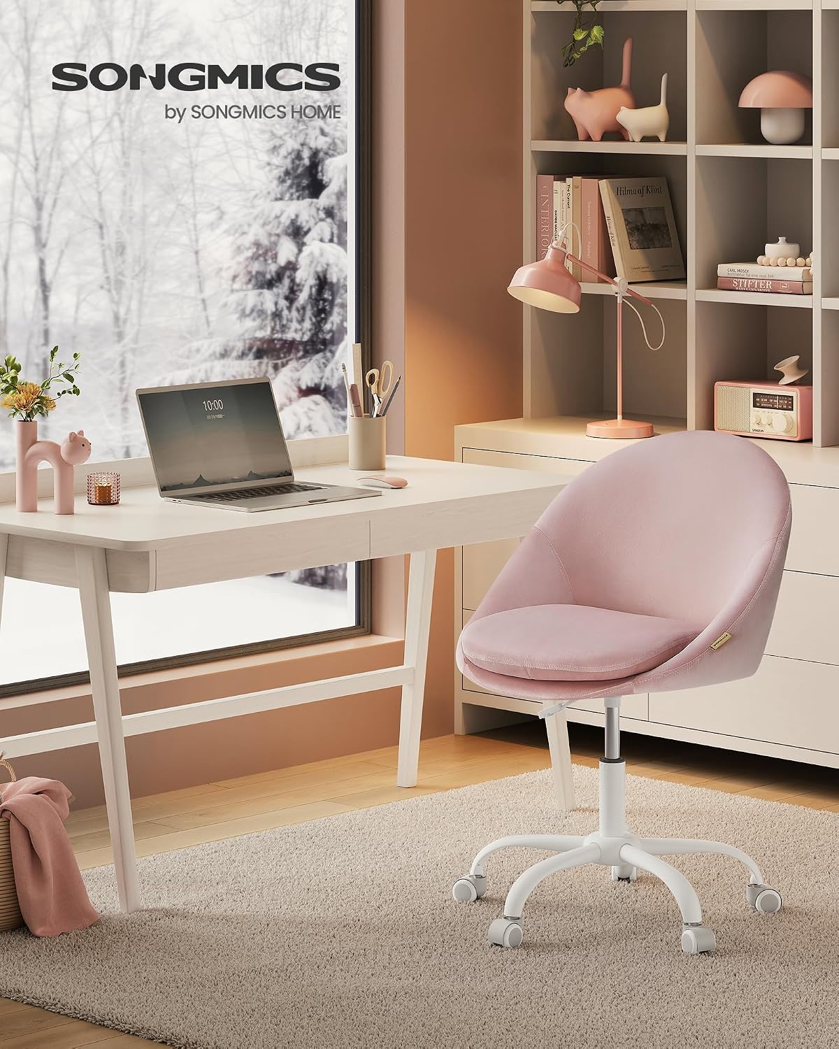 Thumbnail 1 de SONGMICS Homeoffice- & Schminkstuhl aus Samt OBG020R02, höhenverstellbar, pastellrosa