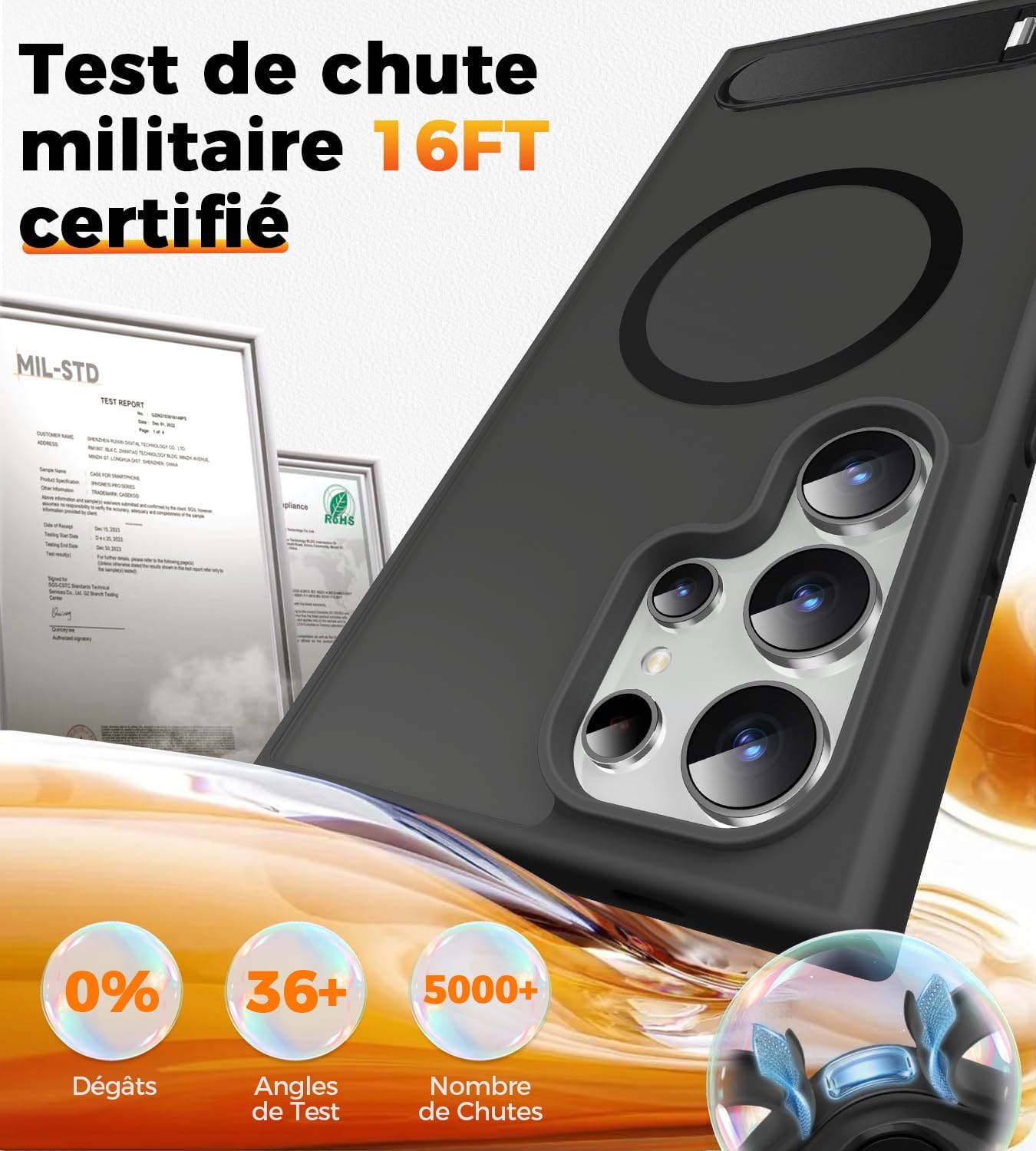 Detalle de New-One Coque Galaxy S25 Ultra avec Support 360° Invisible – Magnétique, MagSafe Compatible et Militaire