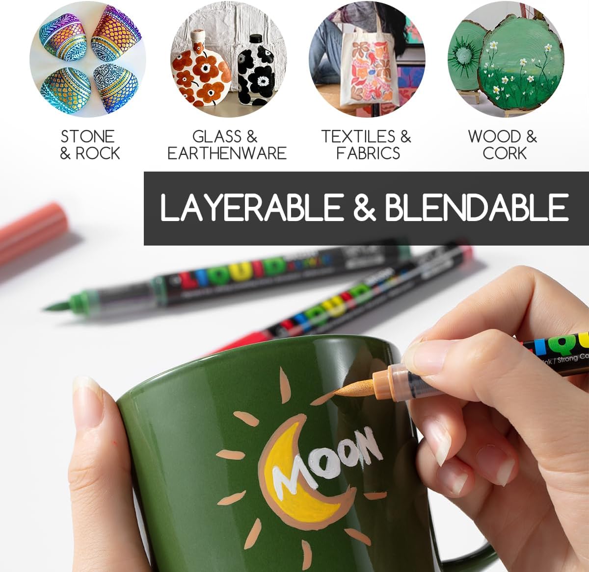 Thumbnail 2 de SKYGLORY 36 Colours Liquid Ink Acrylic Paint Markers with Flexible Brush Tips