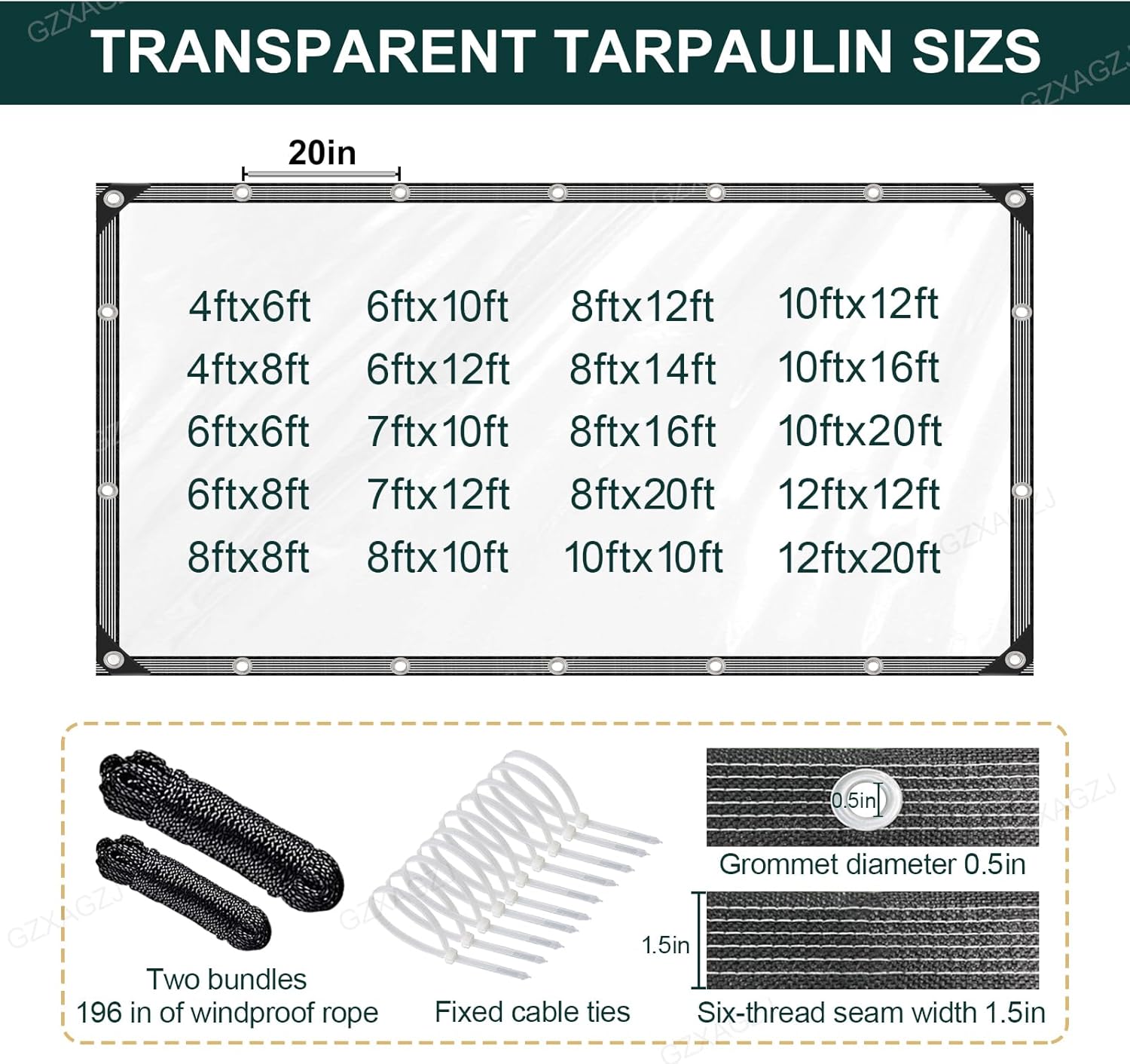 Thumbnail 4 de GZXAGZJ 14 MIL Clear Vinyl Tarp 4x8 ft Waterproof Cover ๐