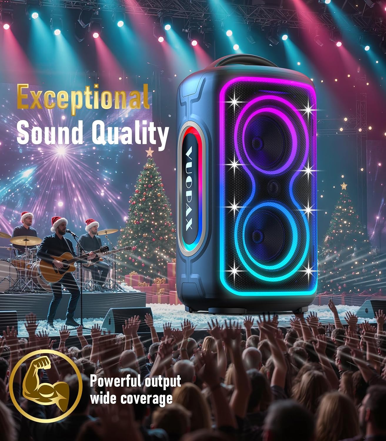 Thumbnail 3 de VUOPAX Bluetooth Lautsprecher Groß Party – 200W, IP65, 24h Akku, TWS, RGB-Lichtshow