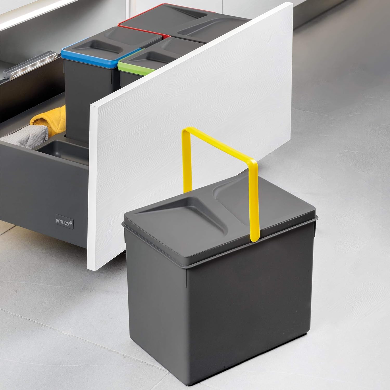 Thumbnail 6 de Emuca Pattumiere per cassetto: kit di 2 contenitori per raccolta differenziata, 15 L ciascuno (266 mm) - base rifilabile consigliata