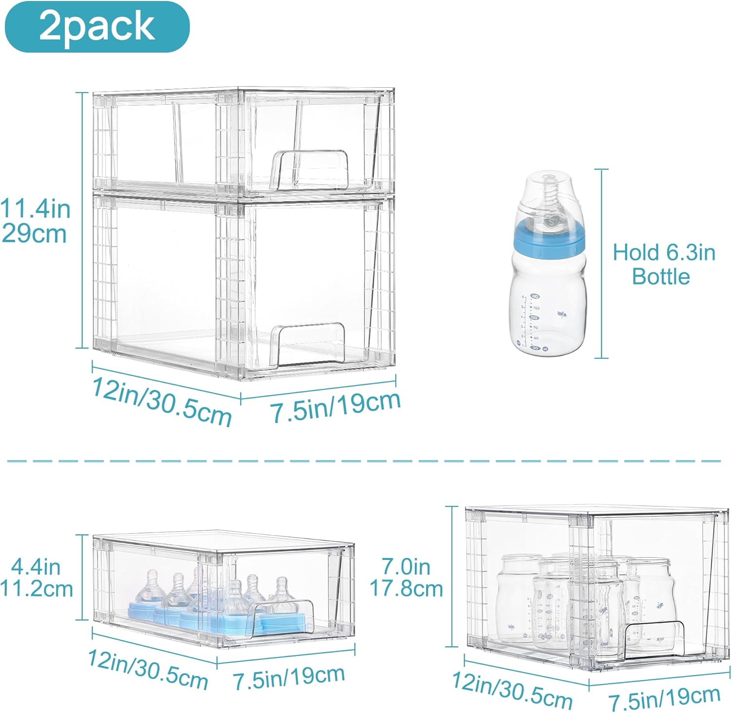 Thumbnail 1 de Vtopmart 4-Pack Clear Storage Drawers