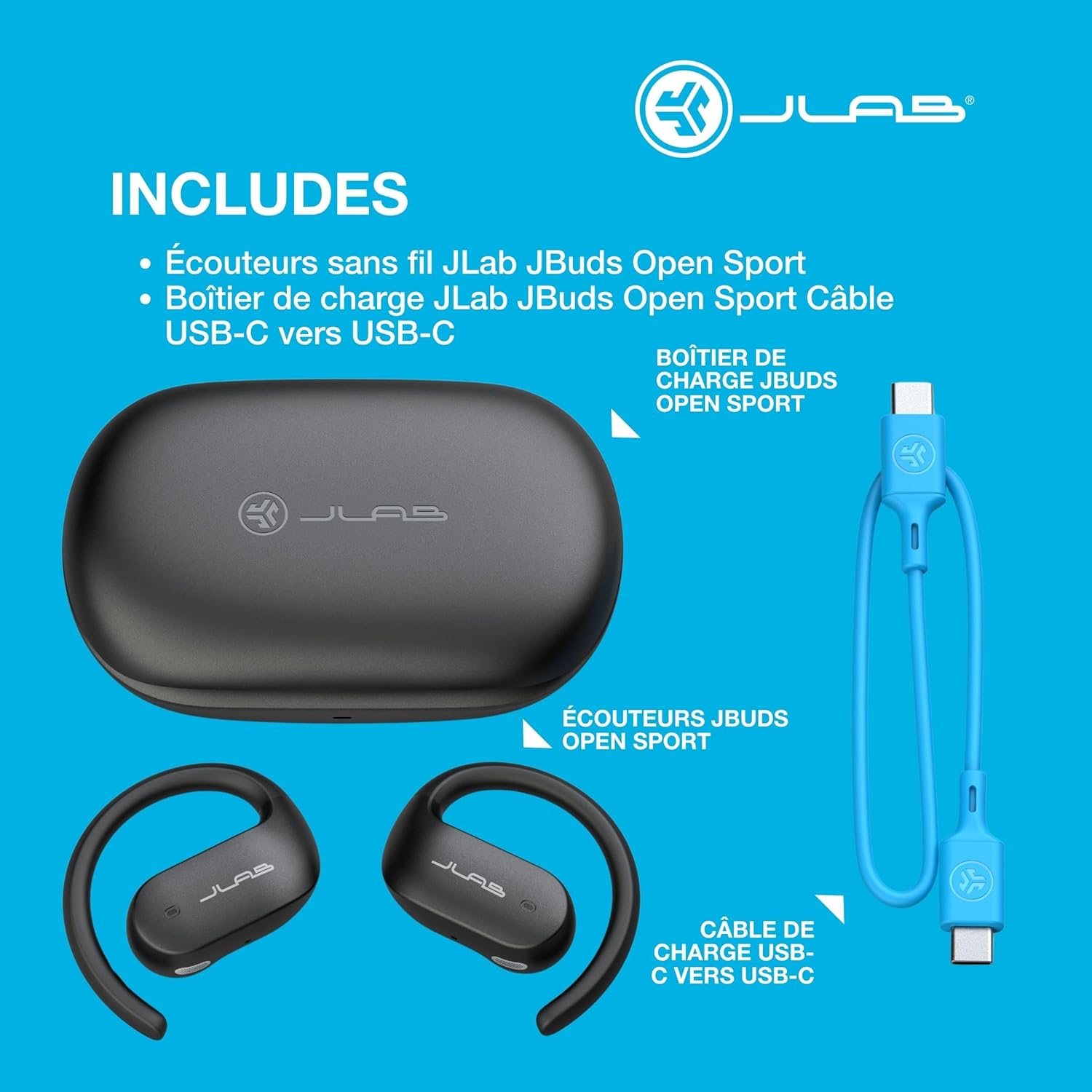 Thumbnail 5 de JLab JBuds Open Sport – Écouteurs de sport ouverts Bluetooth avec crochets d’oreille et autonomie jusqu’à 26 h