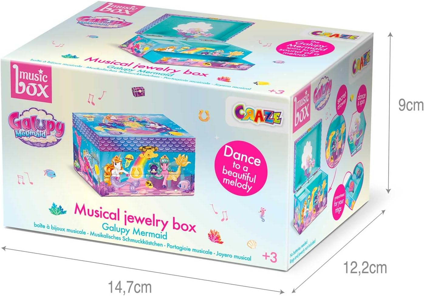 Thumbnail 5 de CRAZE Galupy Mermaid – boîte à bijoux musicale pour fille avec figurine licorne à nageoire de sirène