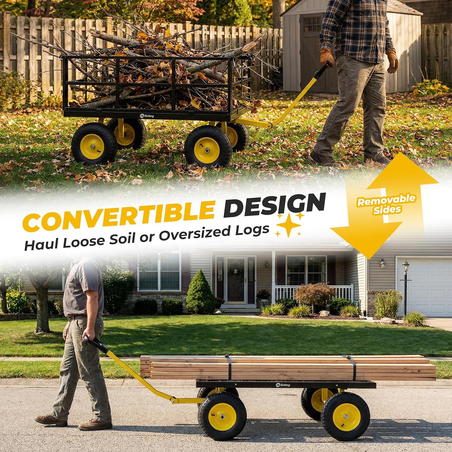 Detalle 2 de Sekey GW18 Steel Garden Cart, 12 Cu Ft, 1,600 lb Capacity, 13-Inch Tires