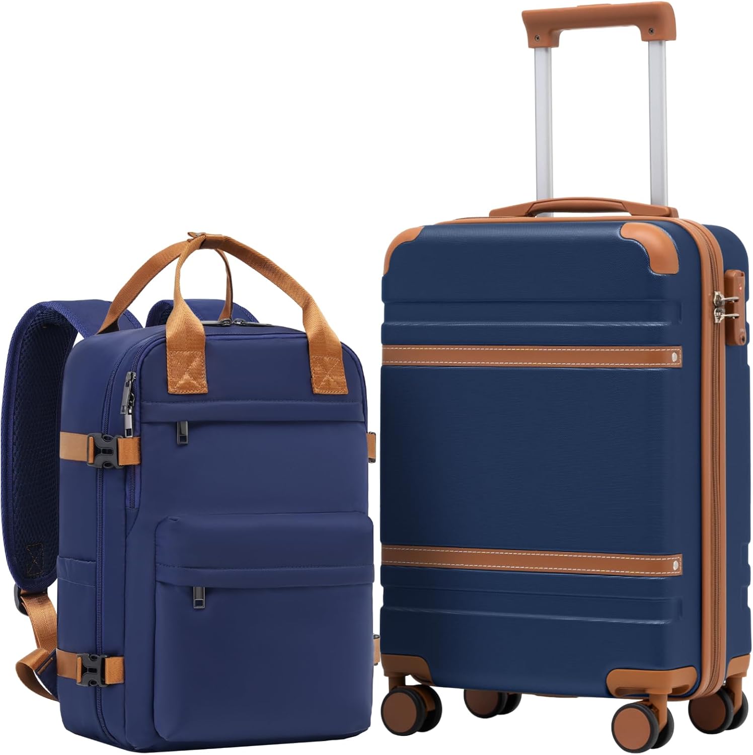 Detalle de COOLIFE Handgepäck Koffer 55x35x20 cm + Kabinenrucksack 40x25x20 cm – TSA-Schloss, 4 Rollen, ABS