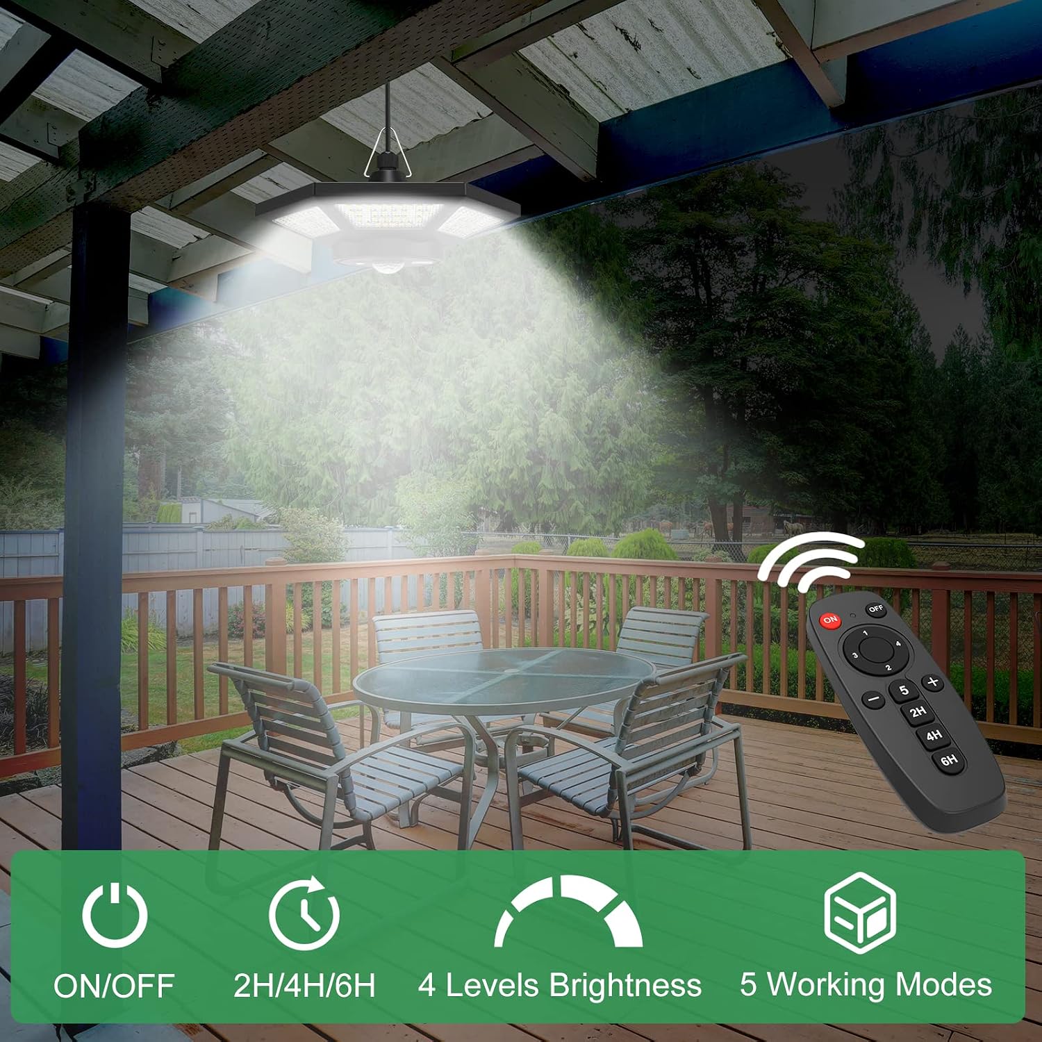 Detalle 1 de ICOFRU SPT-S01 Solar Pendant Light, 5 Modes, Motion Sensor and Remote