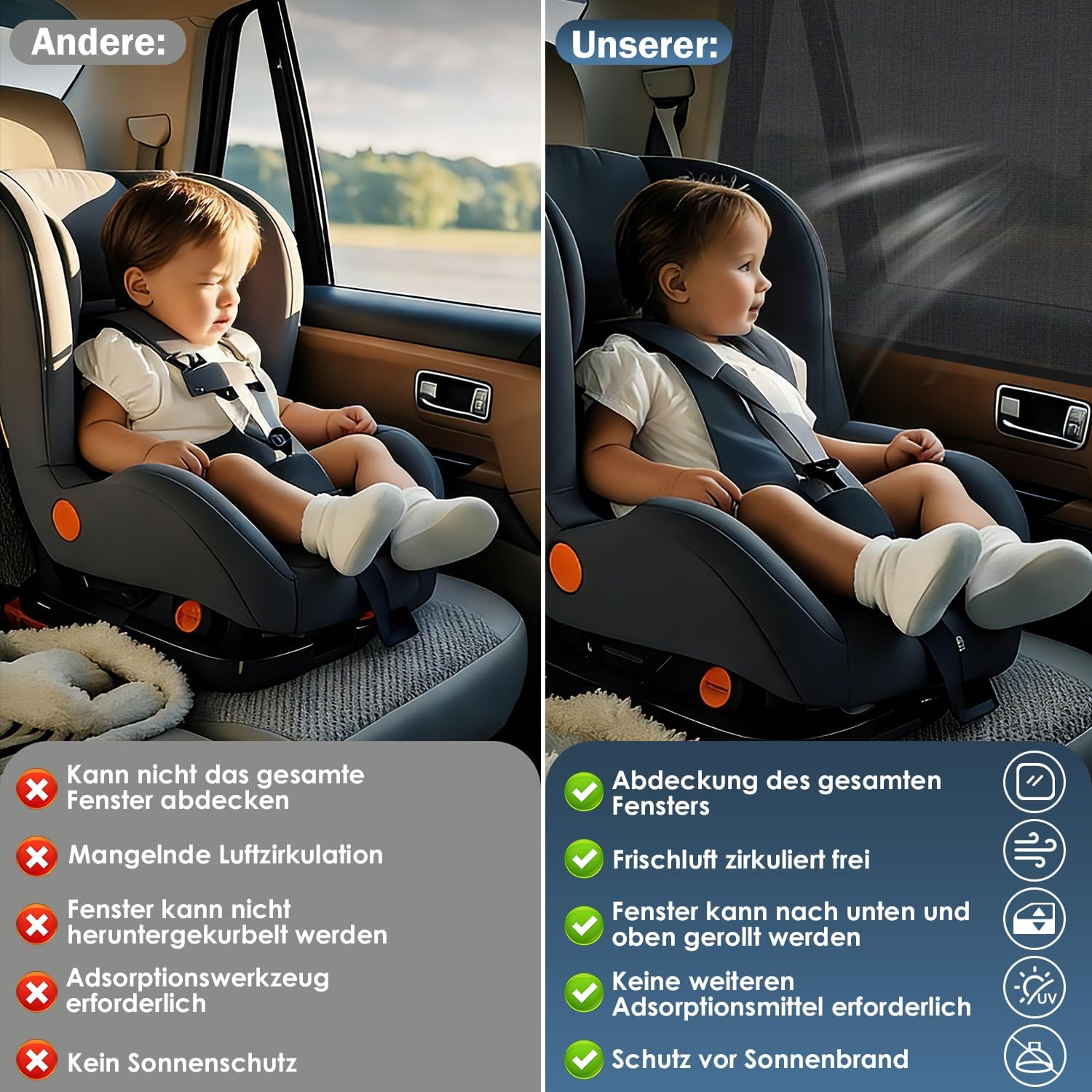 Thumbnail 2 de Asstikoo Sonnenschutz Auto für Baby und Kinder – UV-Schutz Seitenfenster Netz, 2 Stück