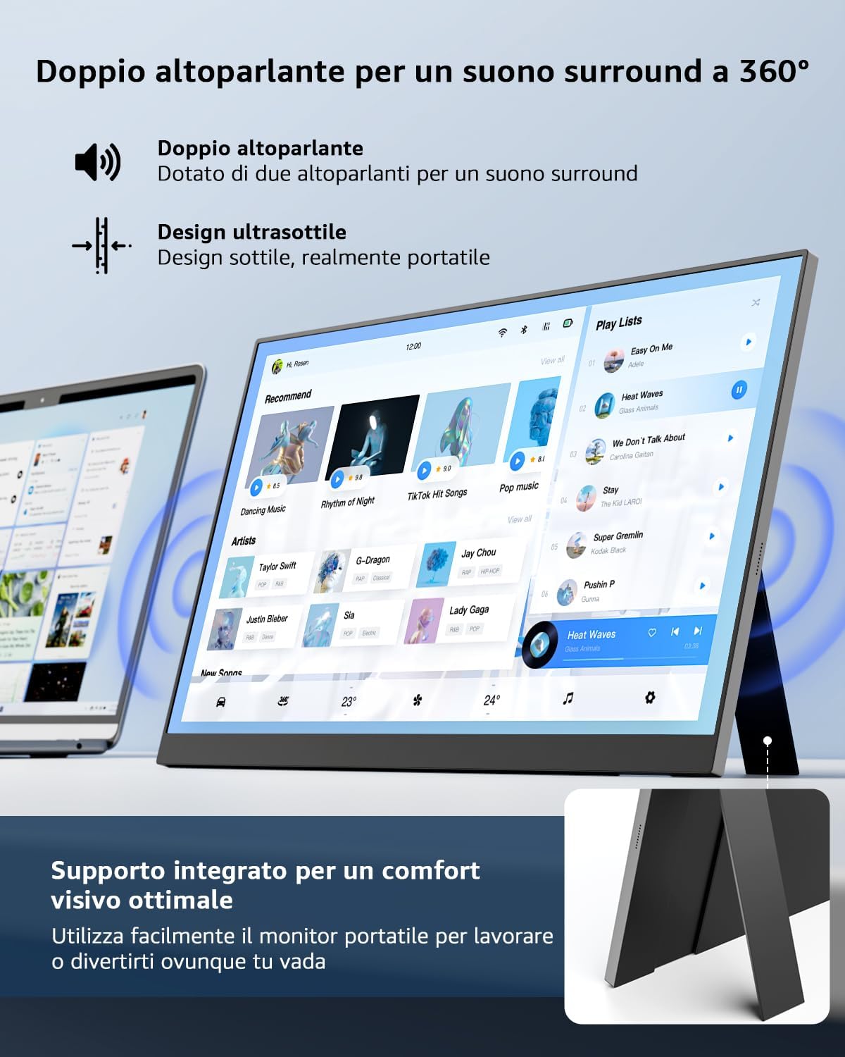Detalle 2 de Yodoit Monitor Portatile 15,6" IPS FHD con supporto, USB‑C e HDMI