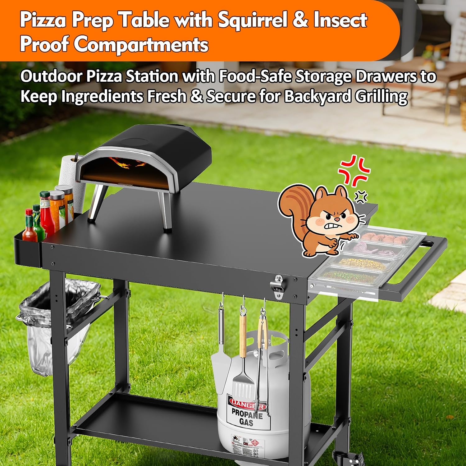 Thumbnail 6 de EsFrondo Pizza Oven Table, Wheeled Grill Cart with 28.8-Inch Prep Surface