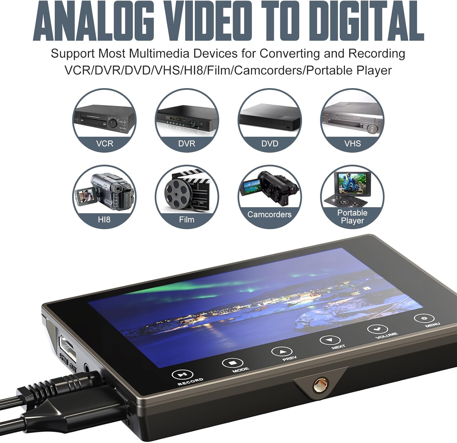 Detalle 2 de DigitPro VHS to Digital Converter 3.0 with 5" Screen (VCR/Hi8/Mini DV to MP4, 4K)