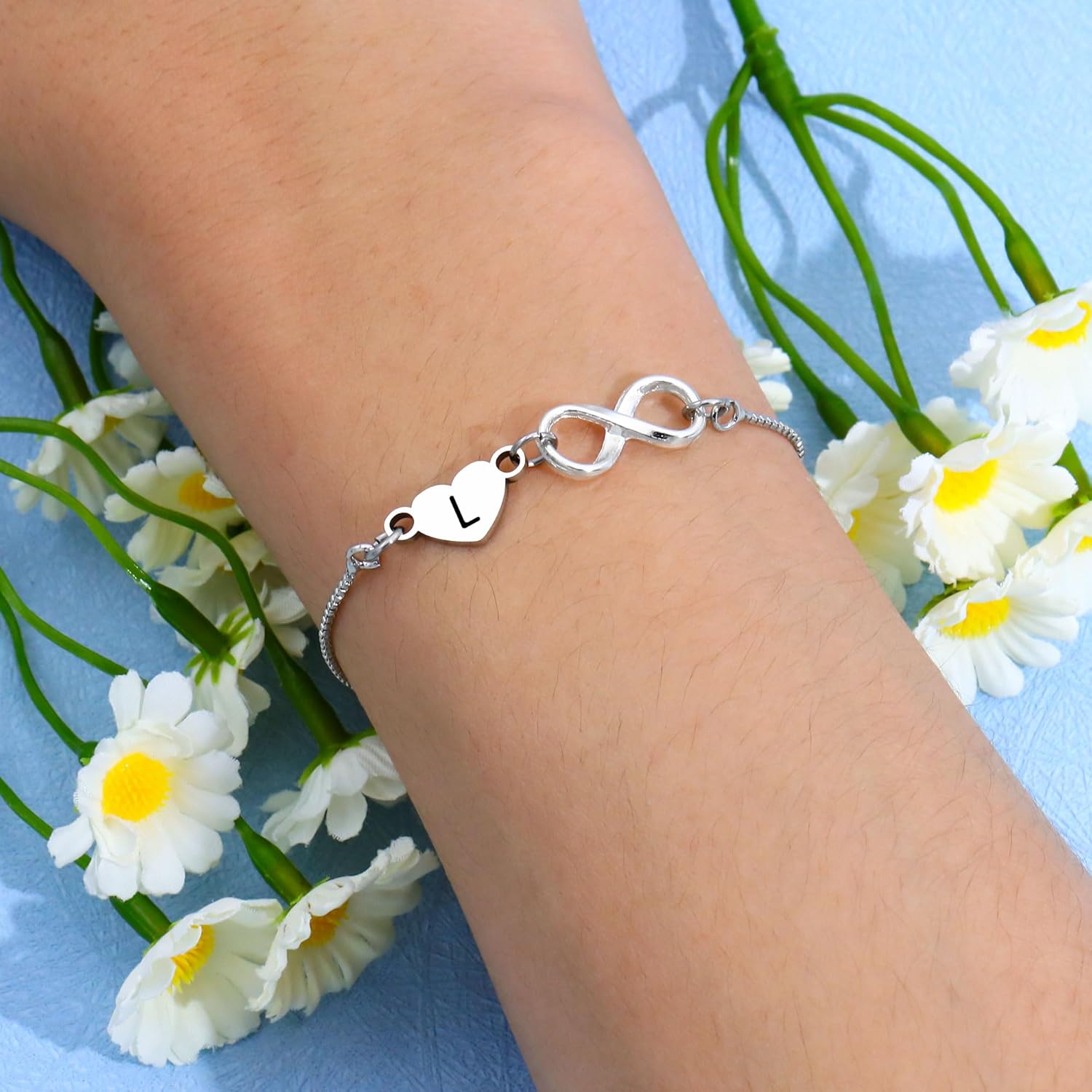 Thumbnail 4 de HEYEJET Unendlichkeit & Liebe Armband mit facettiertem Kristall (Geburtsmonat) – silberfarbenes Tennisarmband