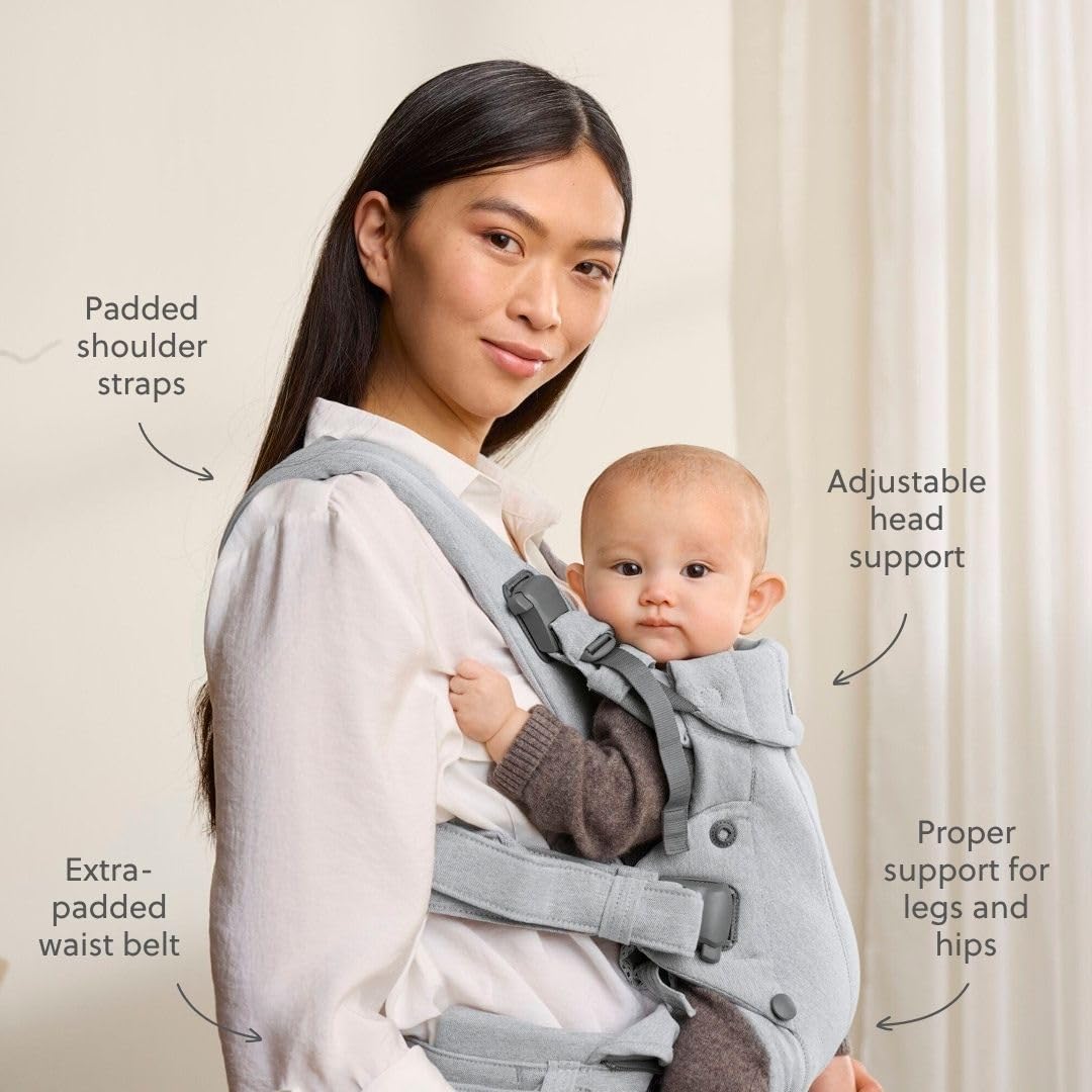 Detalle de BabyBjörn Harmony Marsupio in Tessuto Mélange Grigio Chiaro — comfort 0–3 anni