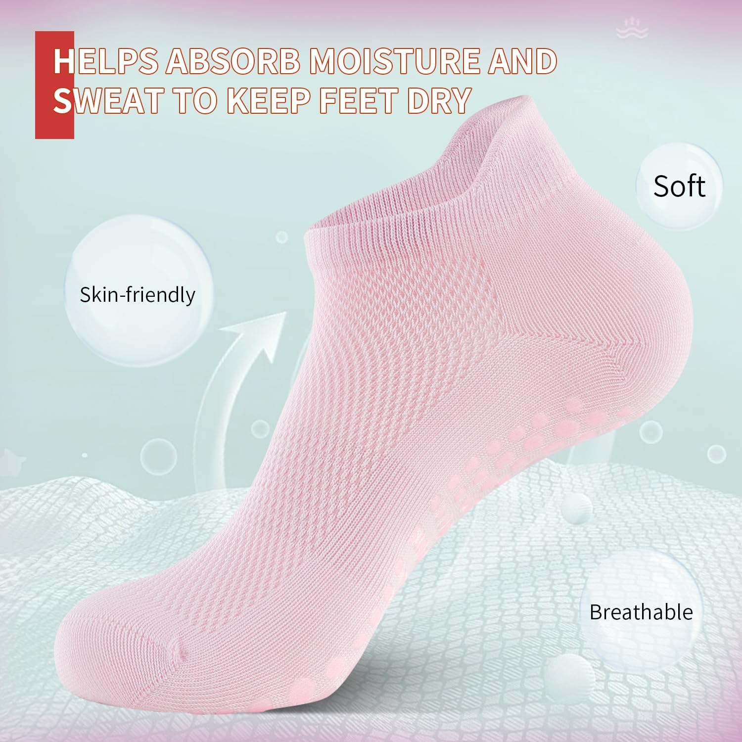 Detalle de BUDERMMY Pilates Socken Damen – 4 Paar rutschfeste Yoga-Socken aus Baumwolle