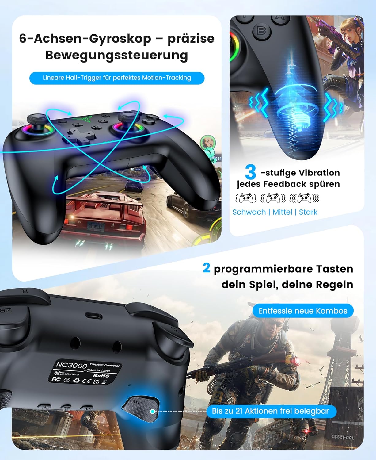 Thumbnail 4 de BEBONCOOL HOTS Switch Controller mit Ladestation – Pro Controller für Switch 2/Switch/OLED/Lite
