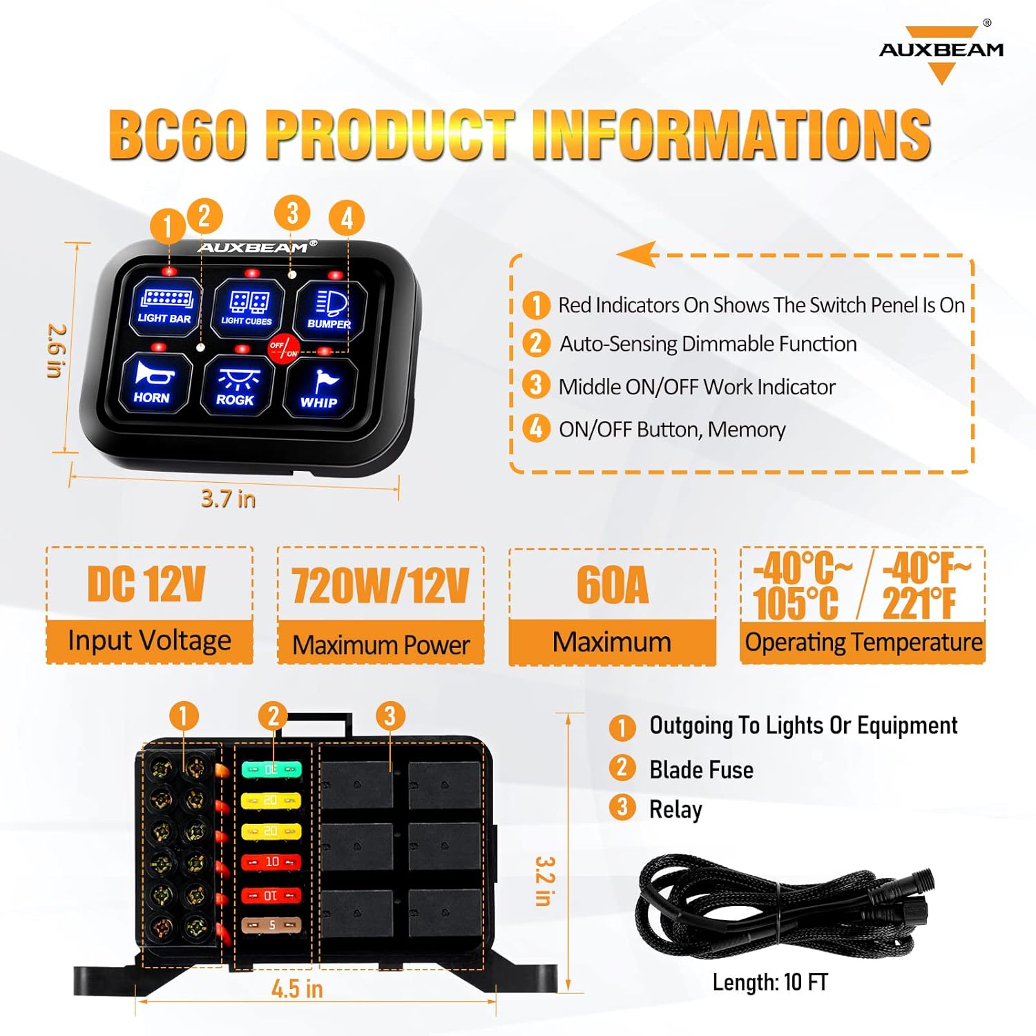 Detalle 2 de Auxbeam BC60 6-gang switch panel for vehicle