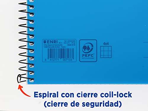 Detalle de Cuadernos Folio (A4) Enri – Pack de 5 cuadernos con tapa plástica, cuadrícula 4x4