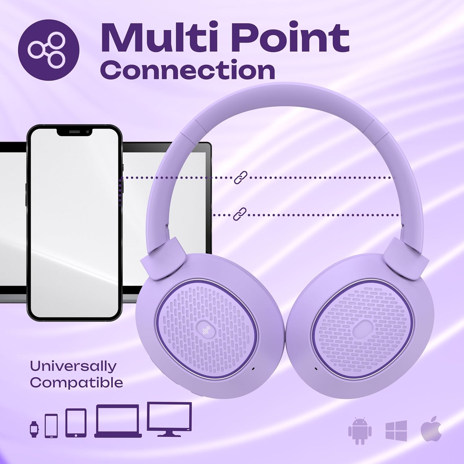 Thumbnail 5 de PowerLocus Universe: Cuffie Wireless con Cancellazione del Rumore Attiva Ibrida (Viola)