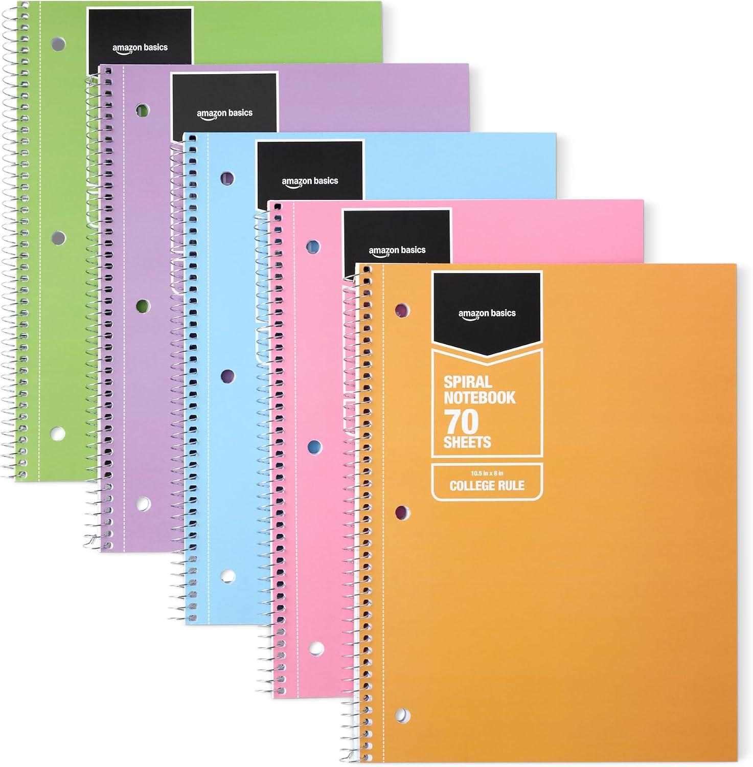 Detalle 2 de Amazon Basics Wide-ruled Spiral Notebook, 70 Sheets, 8 x 10.5 inches, 5-Pack (Pastel Colors)