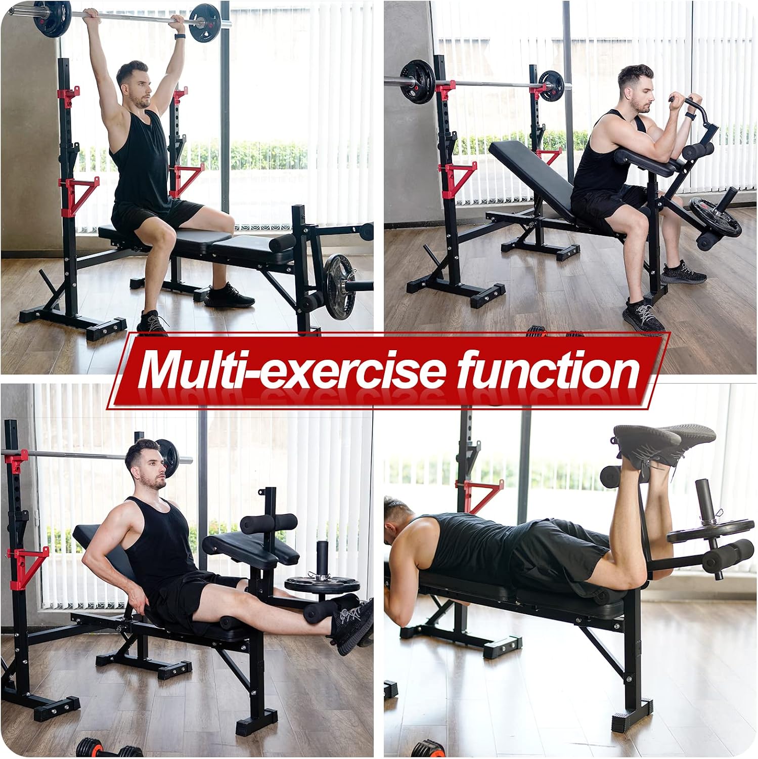 Detalle de Bongkim Adjustable Weight Bench with Squat Rack, Foldable 12-Height Rack
