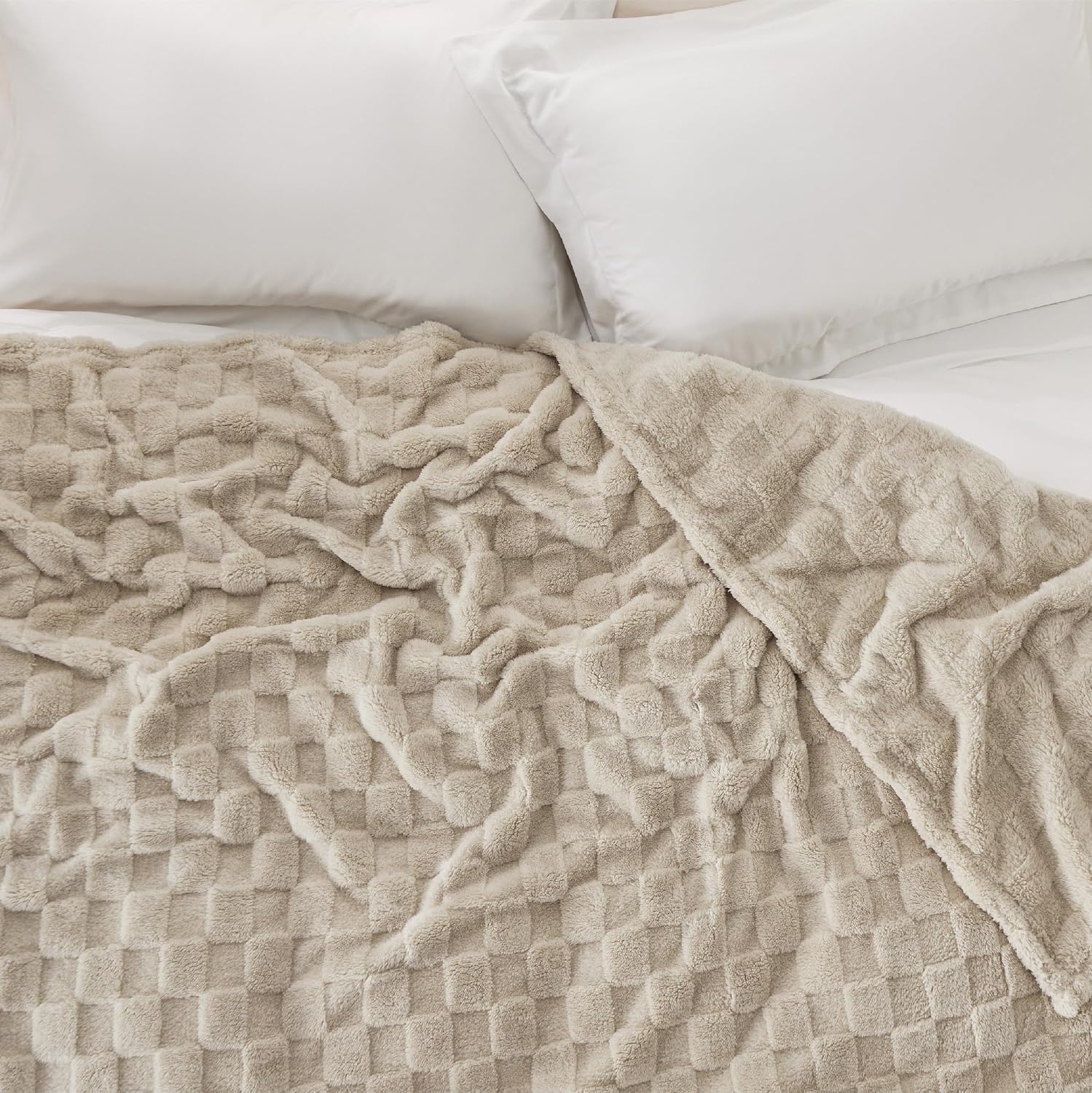 Detalle 2 de Bedsure Blanket-Checkboard-Jacquard King Blanket, Brown, 100% Polyester