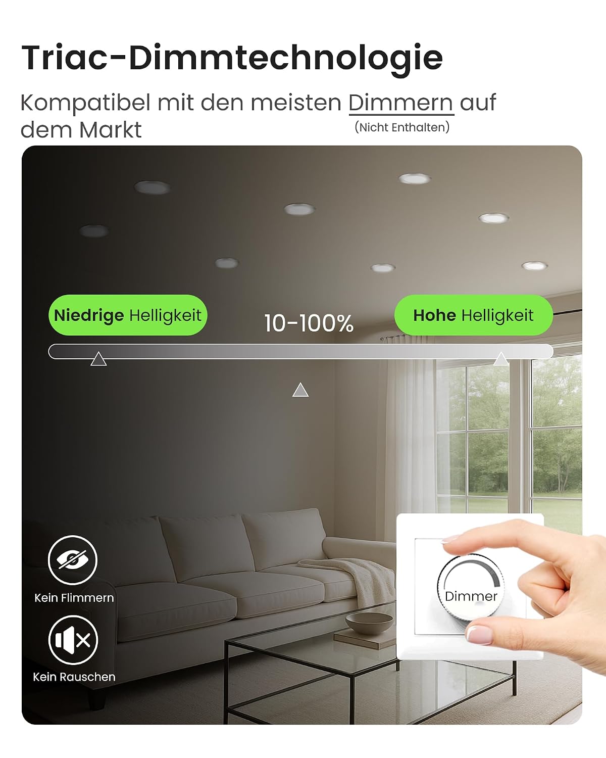Detalle de ALUSSO LED Einbaustrahler 230V IP44, 4 W dimmbar – 6er Set (Lochmaß 55–68 mm), 3 Farbtemperaturen