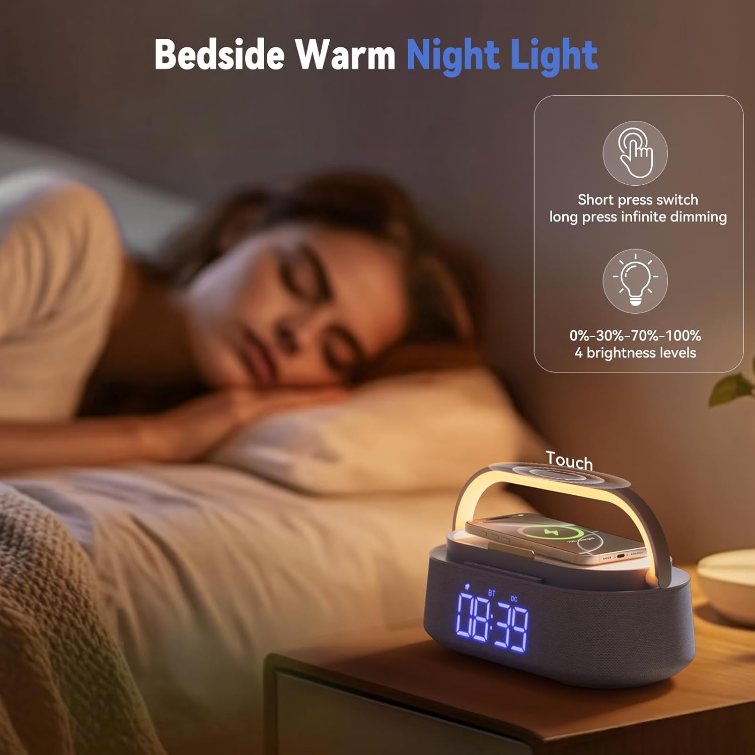 Thumbnail 4 de COLSUR Sveglia digitale con ricarica wireless 15W, speaker Bluetooth portatile e luce notturna a LED regolabile