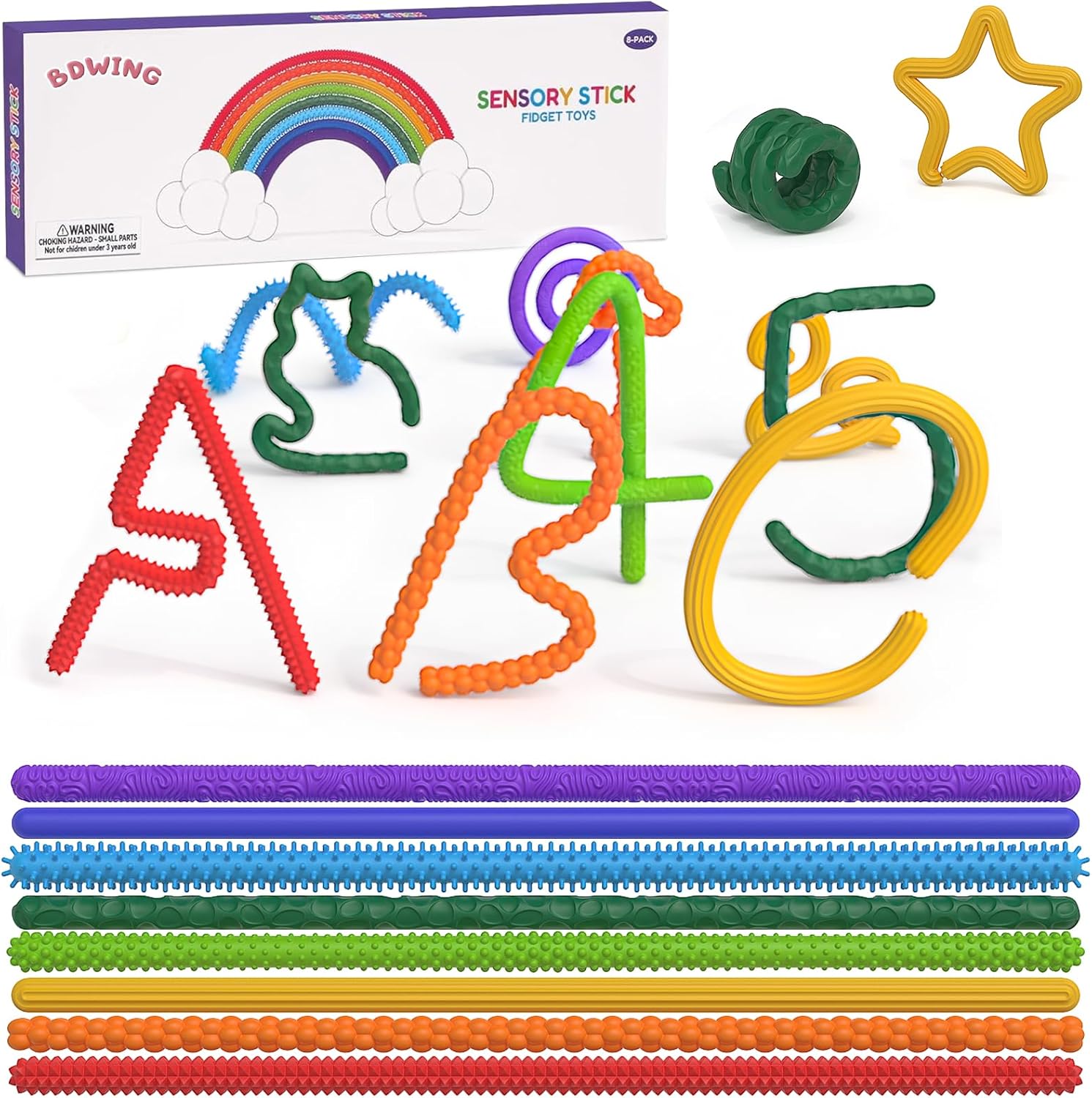 Detalle de BDwing Sensorik Stick – 8er Set Silikon-Stäbe als ruhiges Fidget Toys zur Stressreduktion