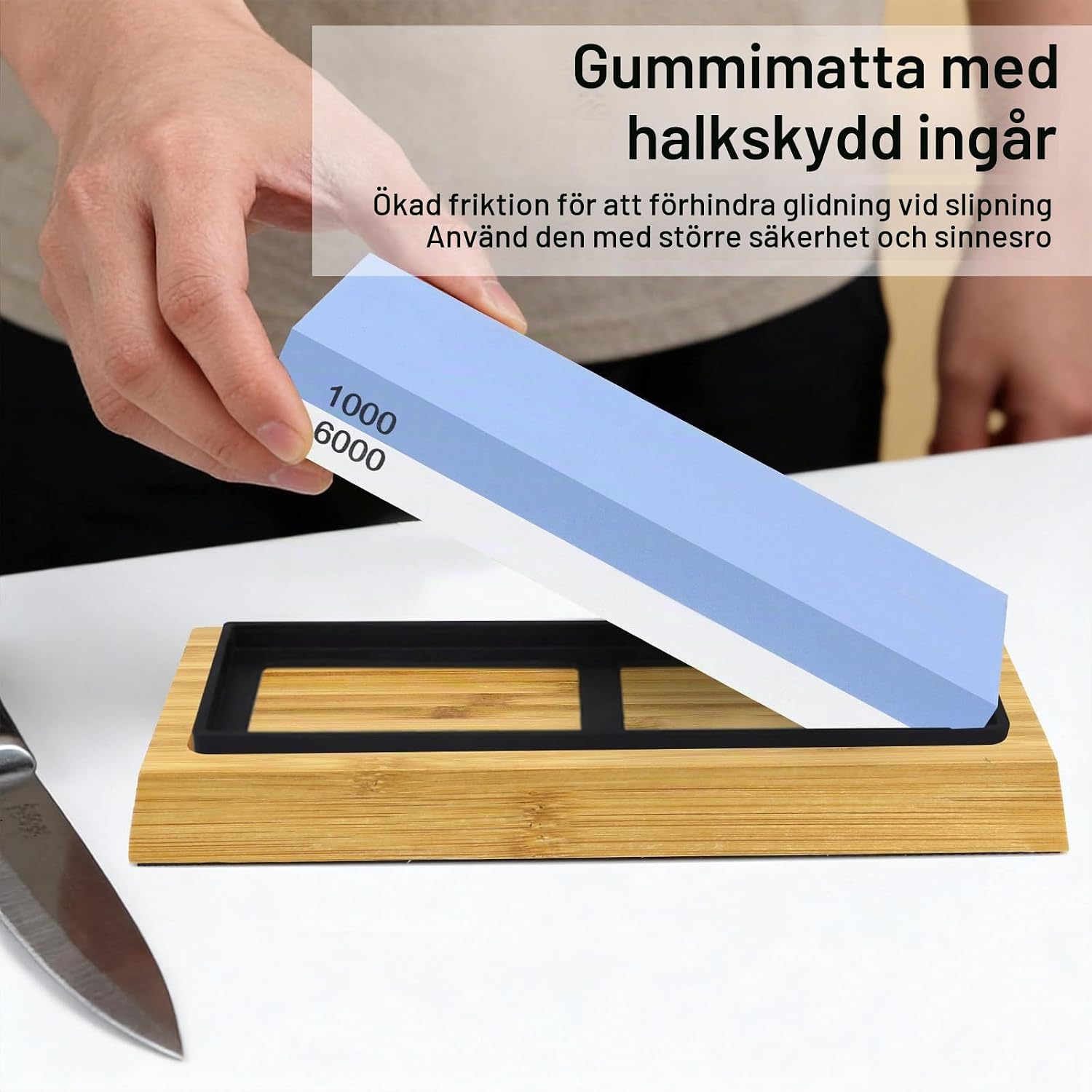 Detalle 2 de Sudatong slipstensset för knivar 1000/6000 med korundsten och halkfri bas