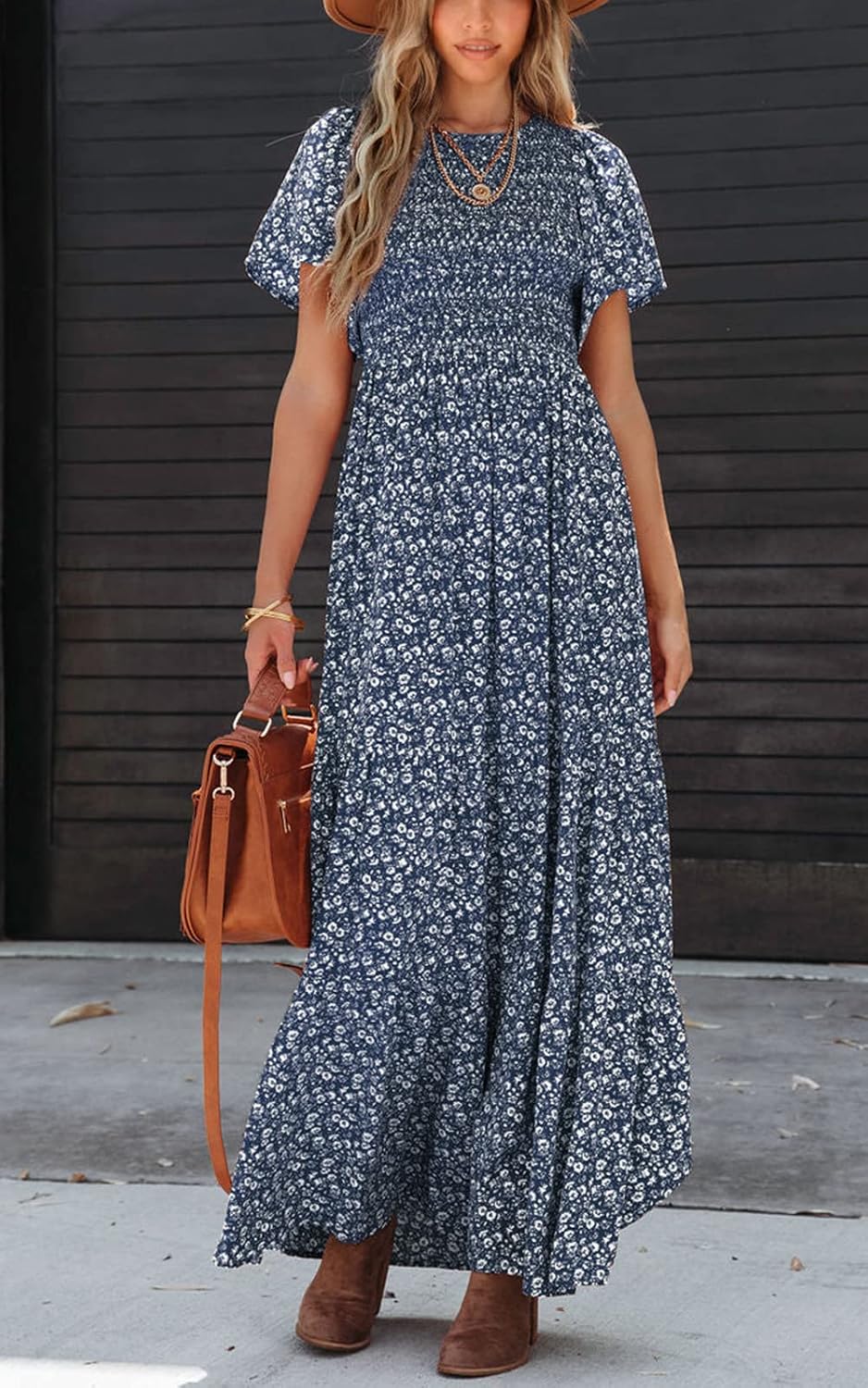 Detalle 2 de PRETTYGARDEN Women's 2026 Summer Flutter Short Sleeve Boho Floral Maxi Dress