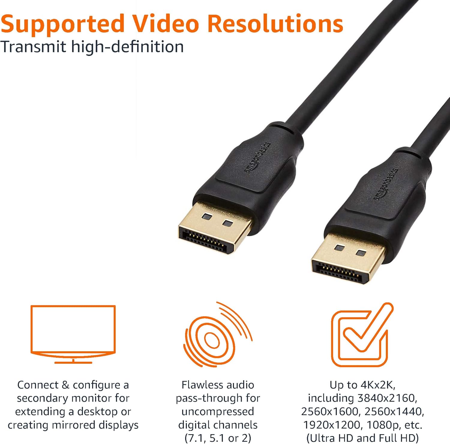 Thumbnail 2 de Amazon Basics Adaptador DisplayPort a DisplayPort 0.9 m 🖥