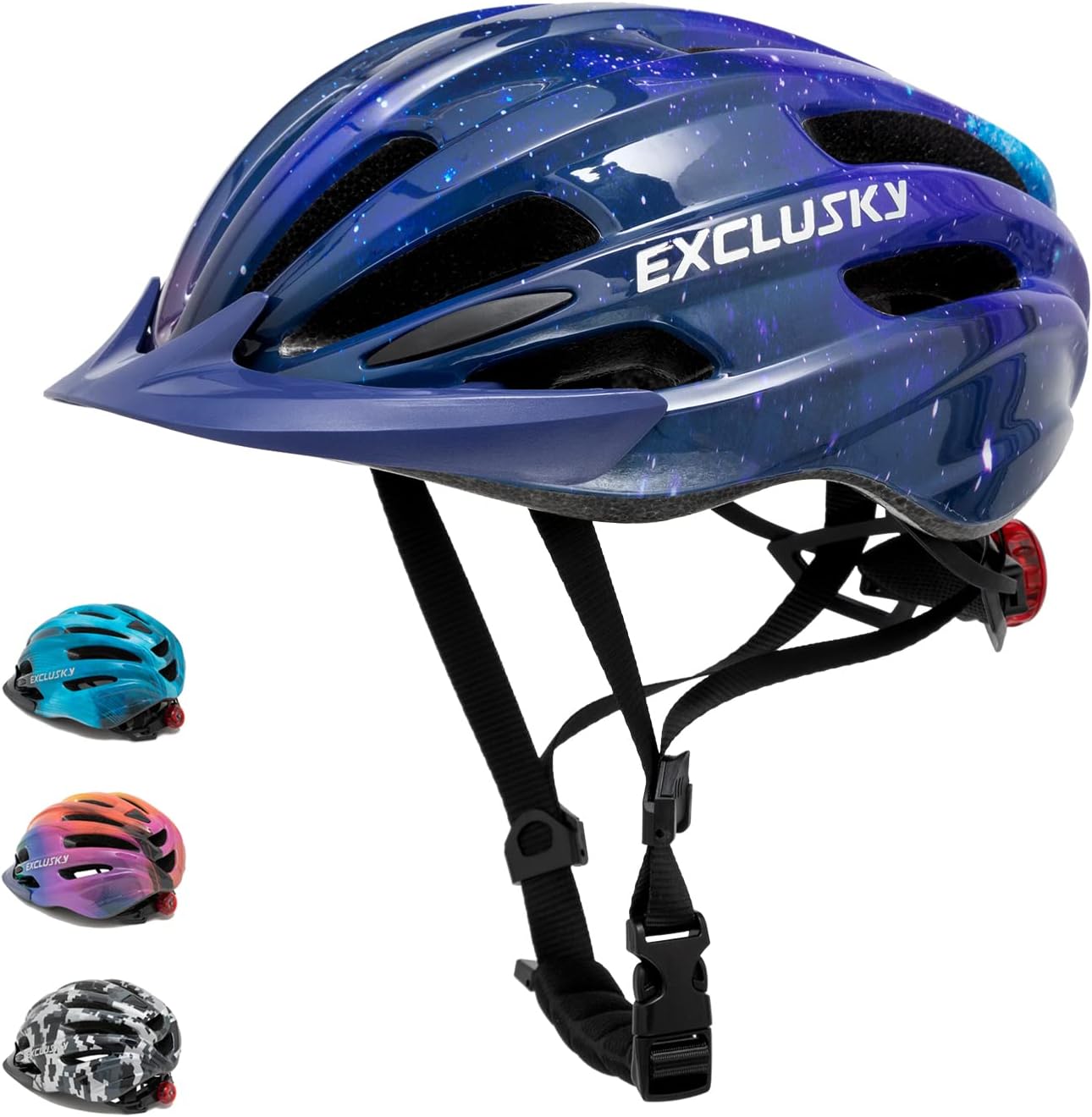 Exclusky Kids Bike Helmet with LED Light (Adjustable, Fits 50–57cm, Ages 5–12)