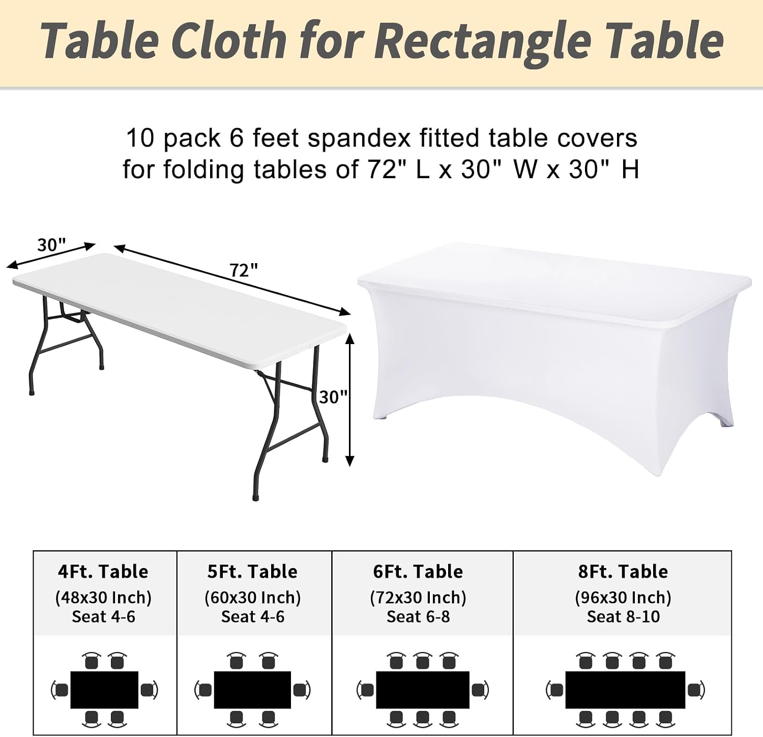 Detalle 1 de Fixwal 10 Pack 6FT Spandex Table Cover