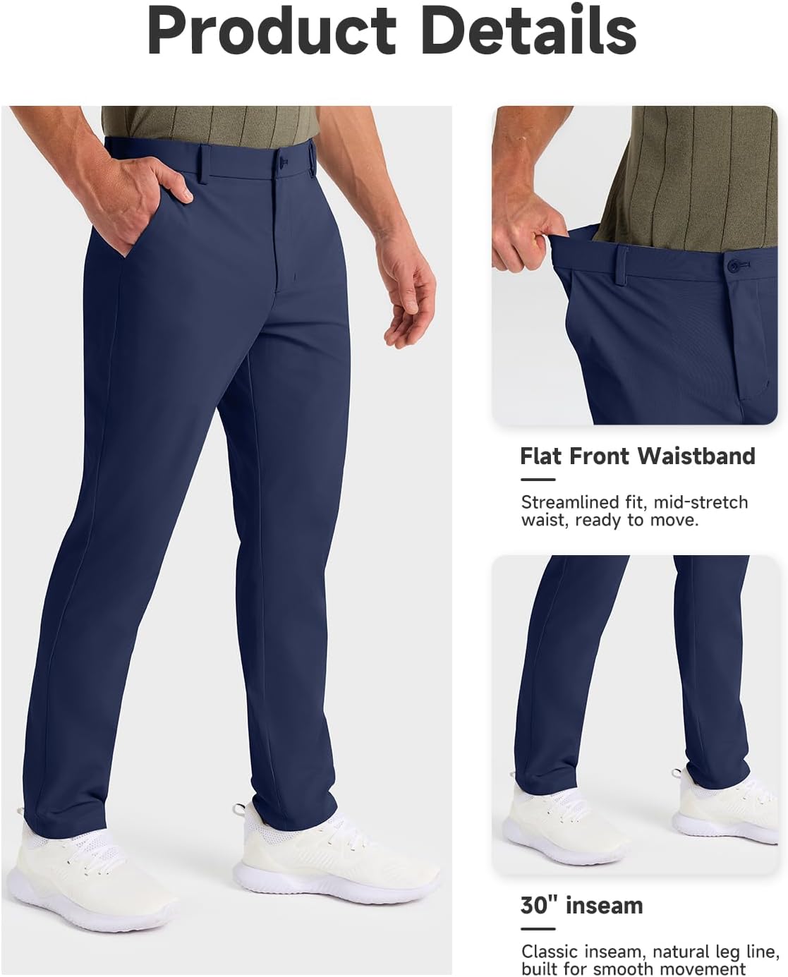 Detalle de SNOWTEN Men's Classic Fit Golf Pants Stretch Dress Pants with Pockets