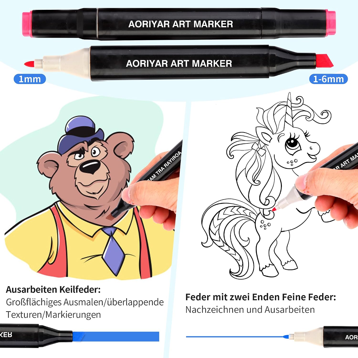 Detalle de Aoriyar 48 Farben Kunst Marker Dual Tip 🎨