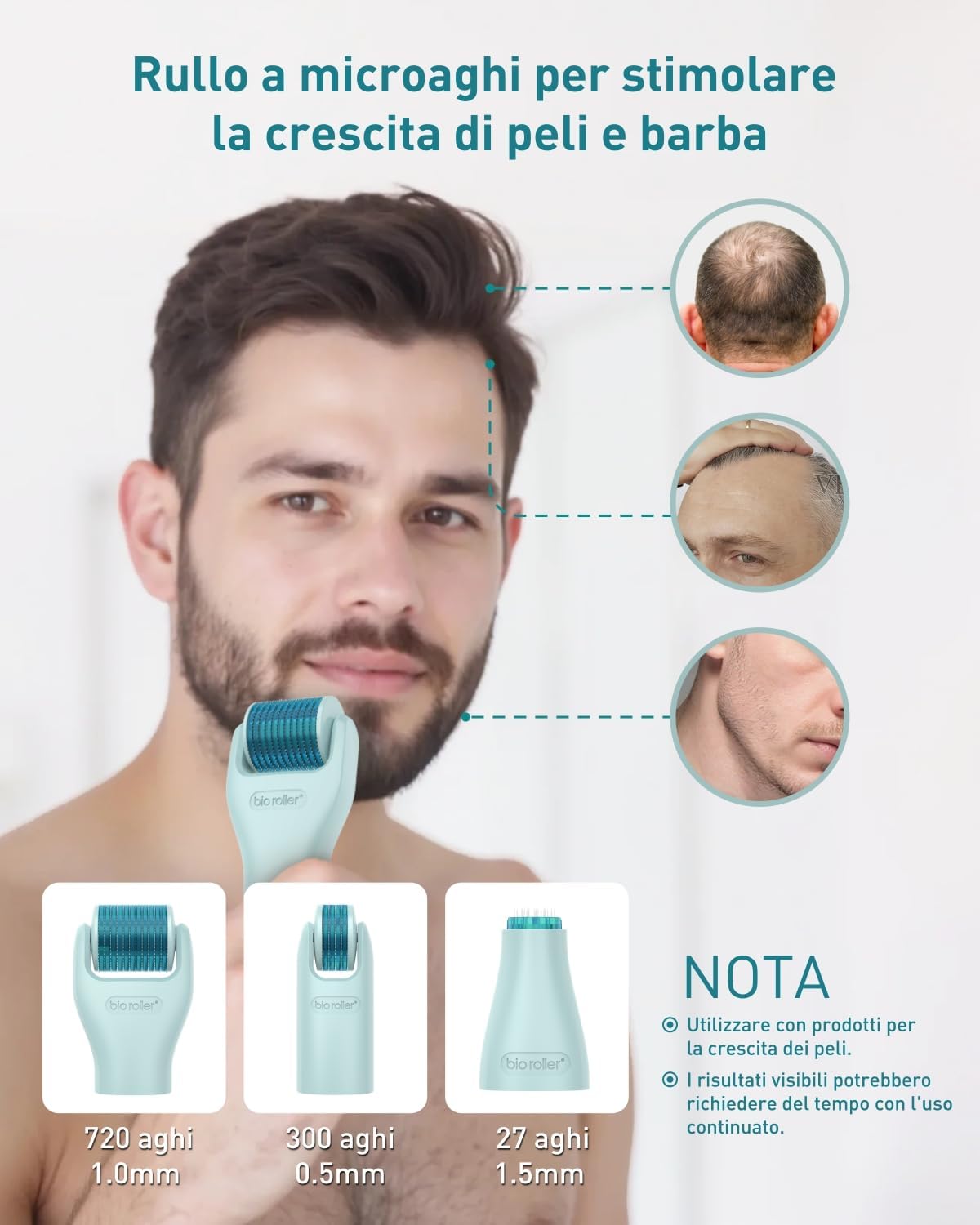 Thumbnail 1 de Derma Roller 1,5 mm/1,0 mm/0,5 mm – Kit Microneedling 10 in 1 per pelle, barba e corpo