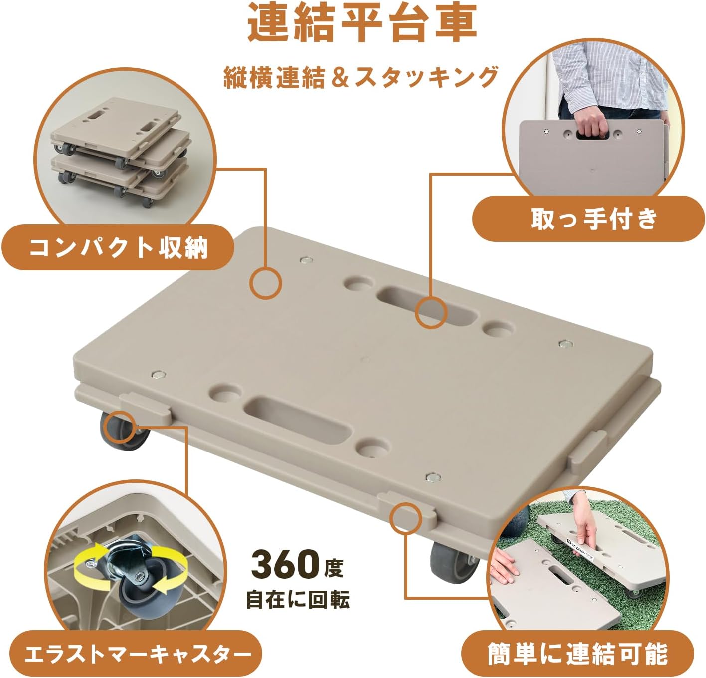 Detalle de 山善(YAMAZEN) NTM-E50MK 家庭用平台車 27.5×41cm・エラストマーキャスター・連結可能