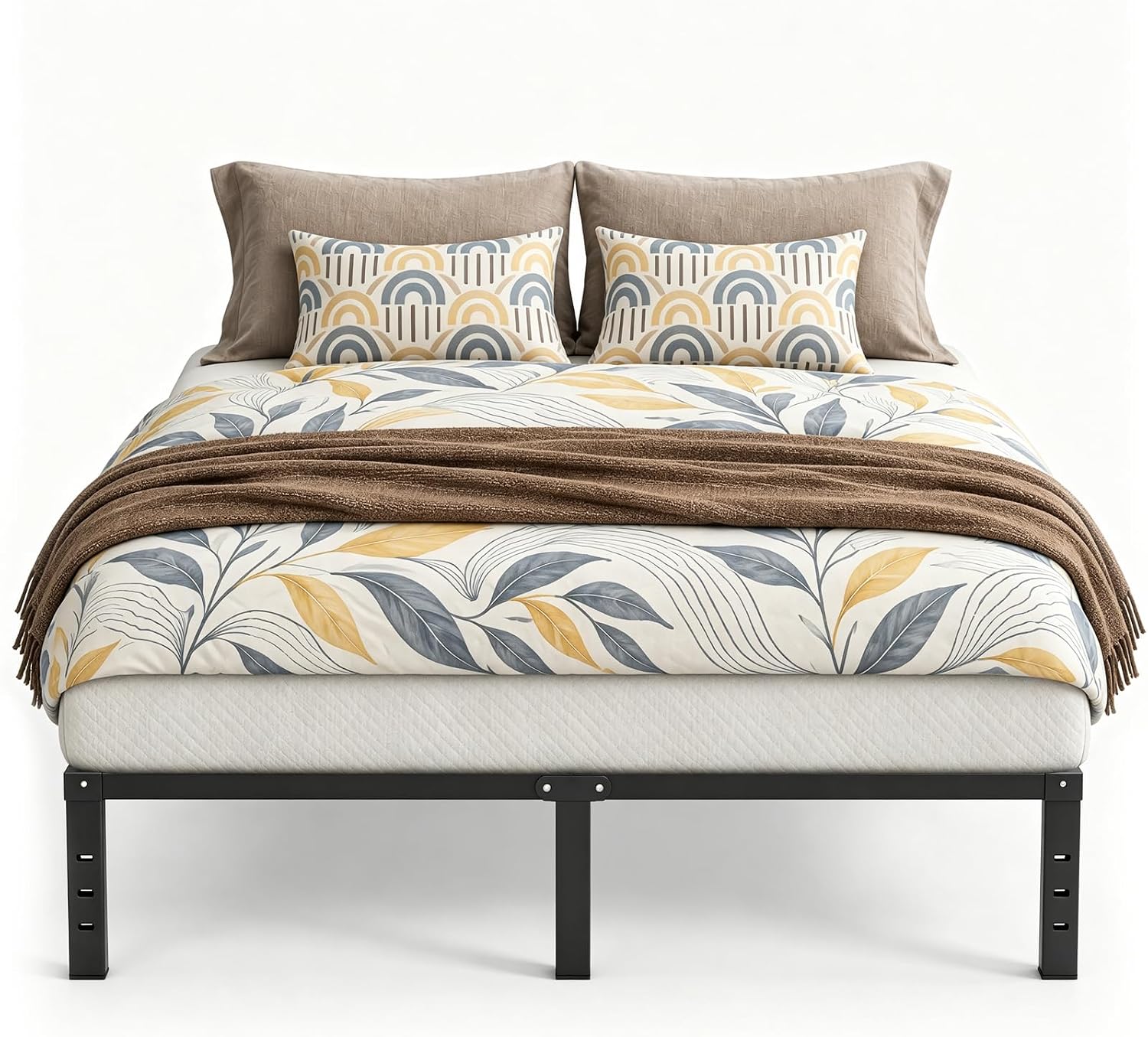 Detalle de YORWEN BF-Queen-14 Queen Metal Platform Bed Frame, 12.4-Inch Storage
