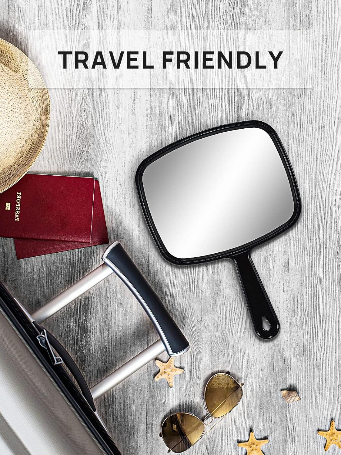 Detalle 2 de OMIRO Hand Mirror (All Black) – HD handheld rectangle mirror with handle, 16.8 x 23.6 cm