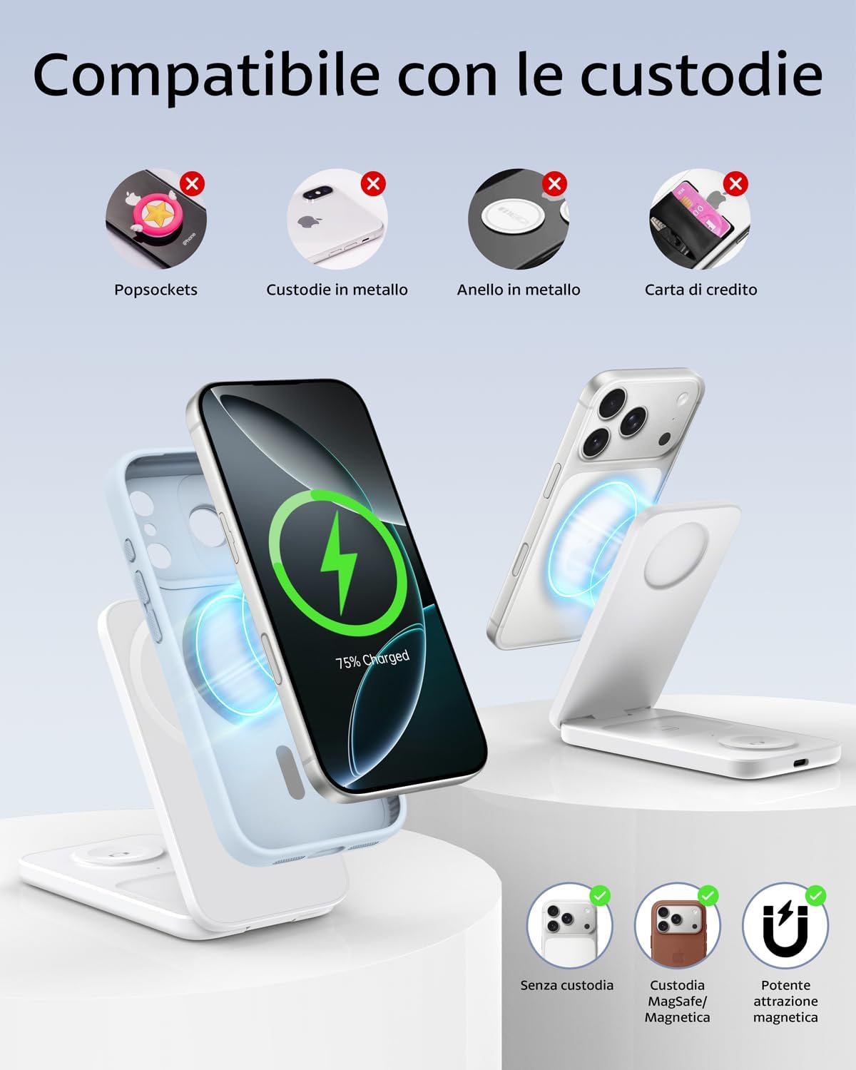 Thumbnail 4 de Caricatore Wireless 3 in 1 MagSafe pieghevole da 15W: ricarica simultanea per iPhone, Apple Watch e AirPods