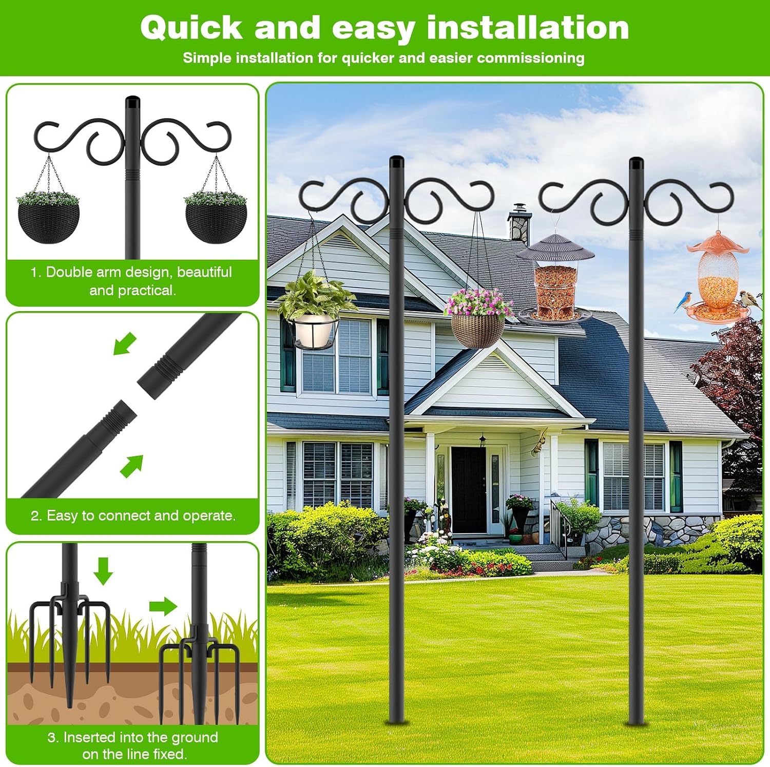 Detalle 2 de RCUICA Double Shepherd's Hooks, 110-Inch